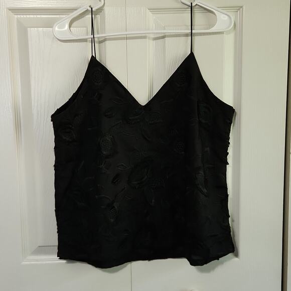 Ophelia Rose Black Spaghetti Strap Tank Top Size Med Embroidered Floral Lined - Picture 2 of 10